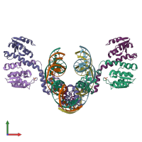 PDB entry 2r0q coloured by chain, front view.