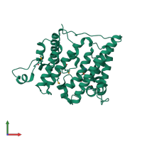 PDB entry 2r0s coloured by chain, front view.