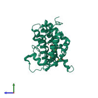 PDB entry 2r0s coloured by chain, side view.