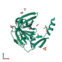 PDB entry 2r0x coloured by chain, front view.