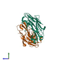 PDB entry 2r0z coloured by chain, side view.