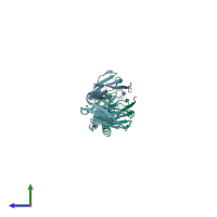 PDB entry 2r15 coloured by chain, side view.