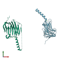 PDB entry 2r1b coloured by chain, front view.