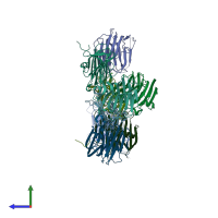 PDB entry 2r1d coloured by chain, side view.
