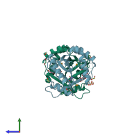 PDB entry 2r1i coloured by chain, side view.