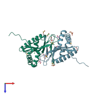 PDB entry 2r1i coloured by chain, top view.
