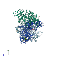 PDB entry 2r1r coloured by chain, side view.