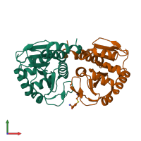 PDB entry 2r1t coloured by chain, front view.