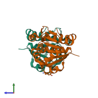 PDB entry 2r1t coloured by chain, side view.