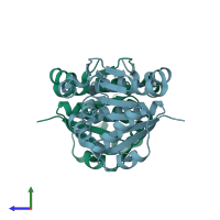 PDB entry 2r1u coloured by chain, side view.