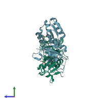 PDB entry 2r1z coloured by chain, side view.