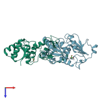 PDB entry 2r1z coloured by chain, top view.