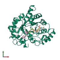 PDB entry 2r24 coloured by chain, front view.