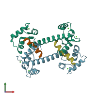 PDB entry 2r28 coloured by chain, front view.