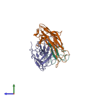 PDB entry 2r29 coloured by chain, side view.