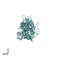 PDB entry 2r2a coloured by chain, side view.