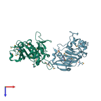 PDB entry 2r2a coloured by chain, top view.