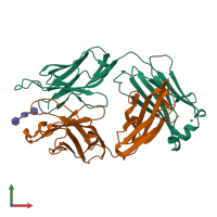PDB entry 2r2b coloured by chain, front view.