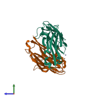 PDB entry 2r2b coloured by chain, side view.