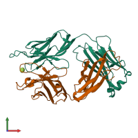 PDB entry 2r2e coloured by chain, front view.
