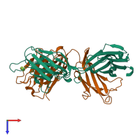 PDB entry 2r2e coloured by chain, top view.