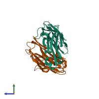 PDB entry 2r2h coloured by chain, side view.