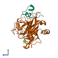 PDB entry 2r2m coloured by chain, side view.