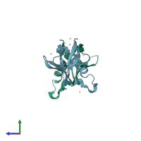 PDB entry 2r2o coloured by chain, side view.