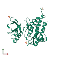 PDB entry 2r2p coloured by chain, front view.