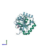 PDB entry 2r2q coloured by chain, side view.