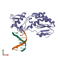 PDB entry 2r2t coloured by chain, front view.