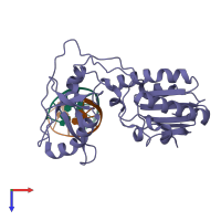 PDB entry 2r2t coloured by chain, top view.