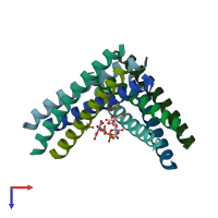 PDB entry 2r2v coloured by chain, top view.