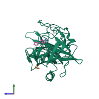 PDB entry 2r2w coloured by chain, side view.