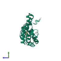 PDB entry 2r31 coloured by chain, side view.