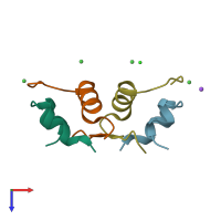 PDB entry 2r36 coloured by chain, top view.