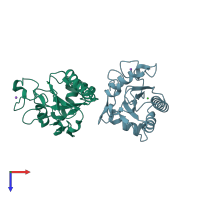 PDB entry 2r37 coloured by chain, top view.