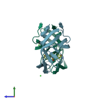 PDB entry 2r38 coloured by chain, side view.