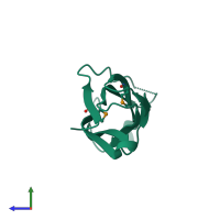 PDB entry 2r39 coloured by chain, side view.