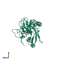 PDB entry 2r3a coloured by chain, side view.