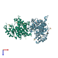 PDB entry 2r3b coloured by chain, top view.