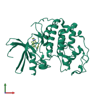 PDB entry 2r3g coloured by chain, front view.