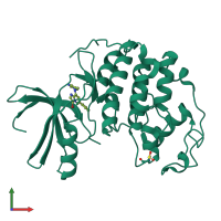 Monomeric assembly 1 of PDB entry 2r3l coloured by chemically distinct molecules, front view.
