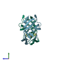 PDB entry 2r3t coloured by chain, side view.