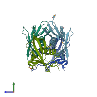 PDB entry 2r41 coloured by chain, side view.