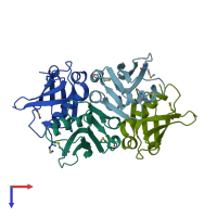 PDB entry 2r41 coloured by chain, top view.