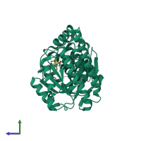 PDB entry 2r42 coloured by chain, side view.