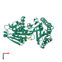 PDB entry 2r42 coloured by chain, top view.