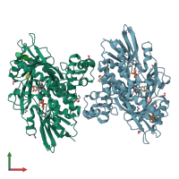 PDB entry 2r46 coloured by chain, front view.