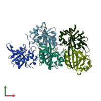 PDB entry 2r47 coloured by chain, front view.